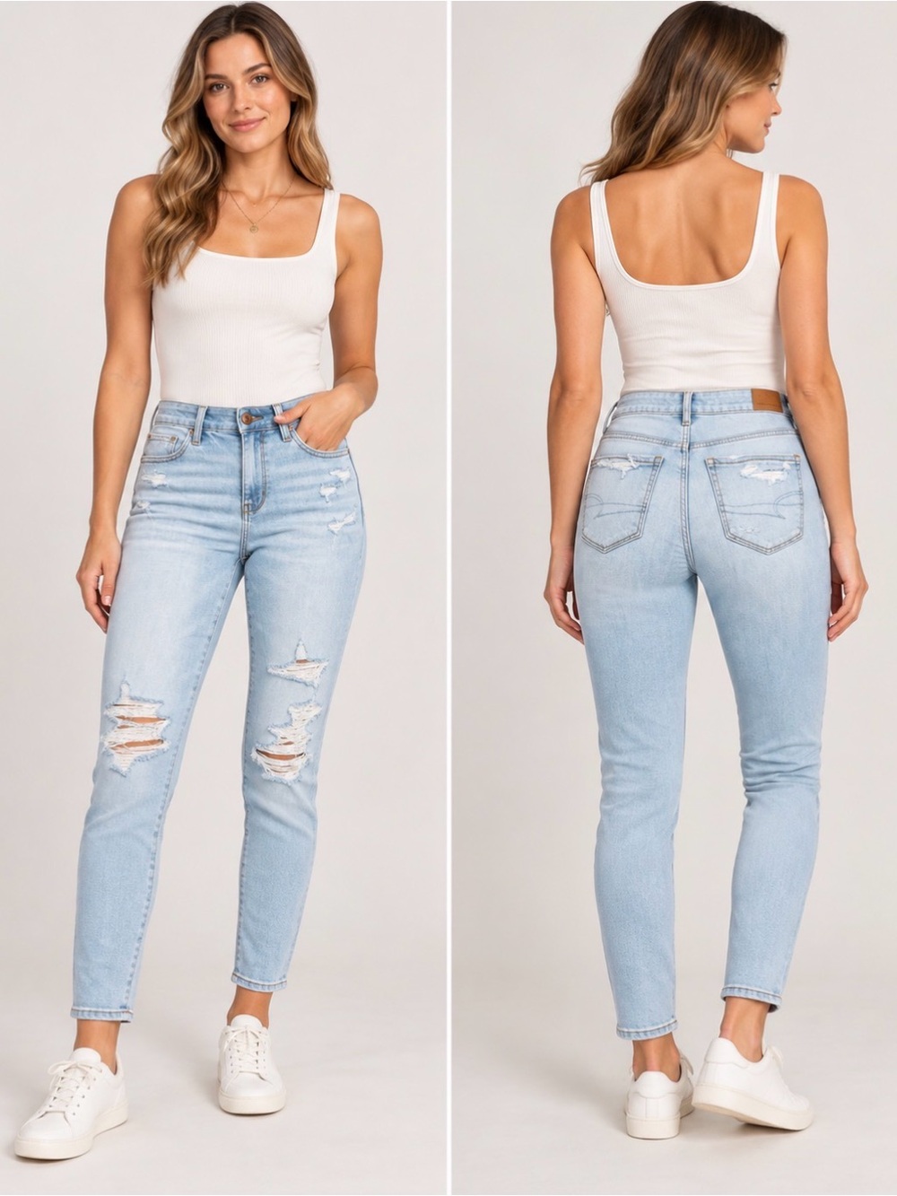 American Eagle Outfitters Light Blue High-Rise Distressed Ankle Jeans size 4S